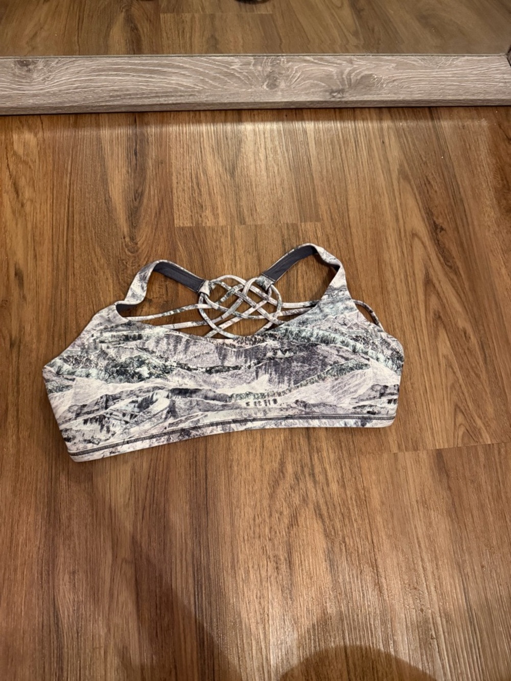 lululemon athletica White and Gray Mountain Print Strappy Sports Bra